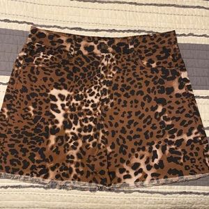 Cheetah print denim mini skirt